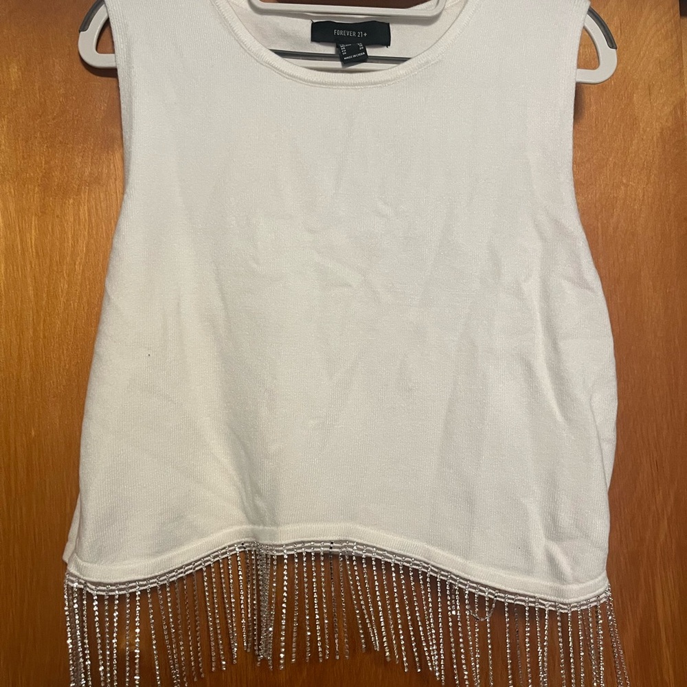 Forever 21 Ivory rhinestone Fringe Tank Top